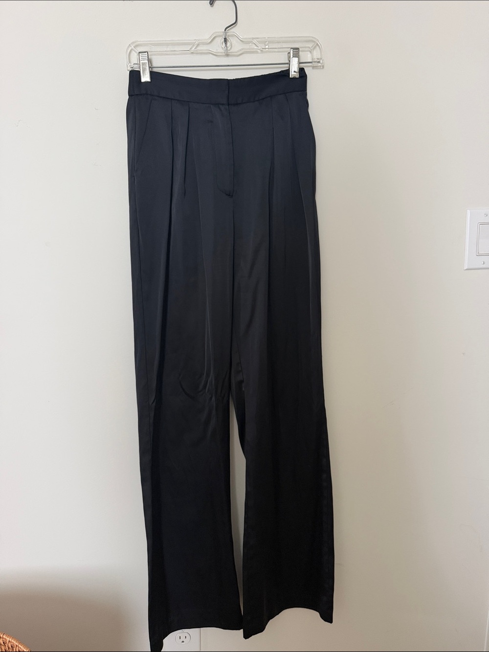 Abercrombie Black Satin High Rise Wide-Leg Women's Trouser
